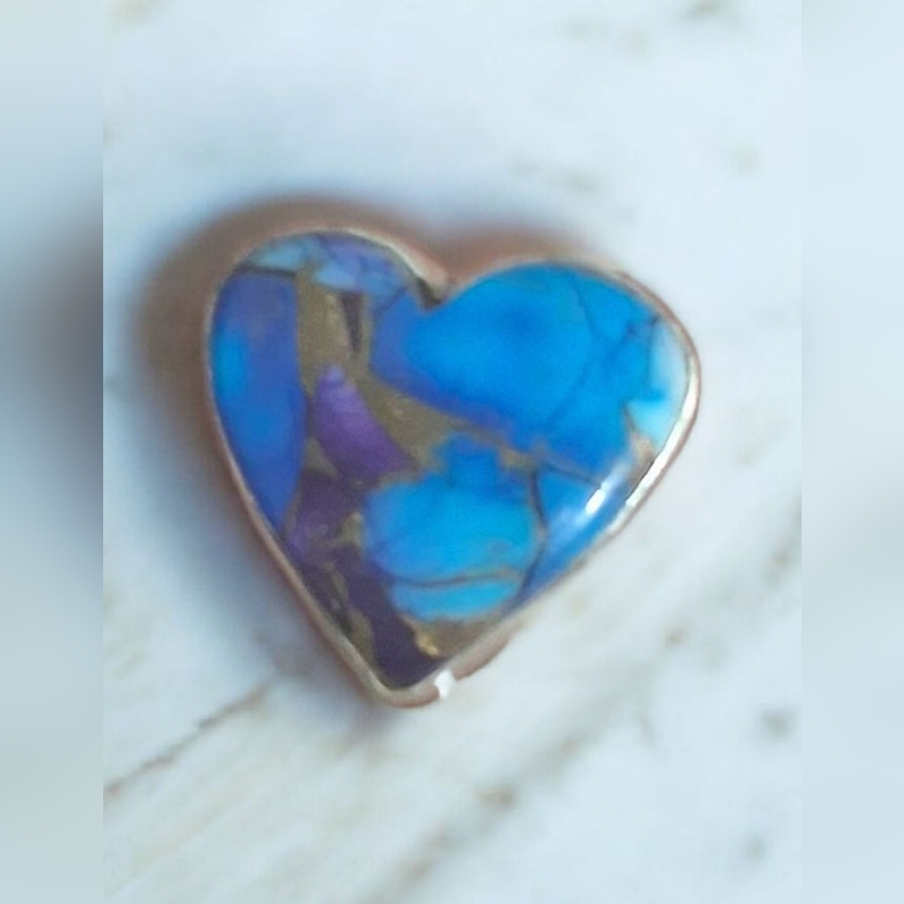 PEACOCK BLUE DAHLIA TURQUOISE HEART RING 925 STERLING SILVER SIZE 7.5